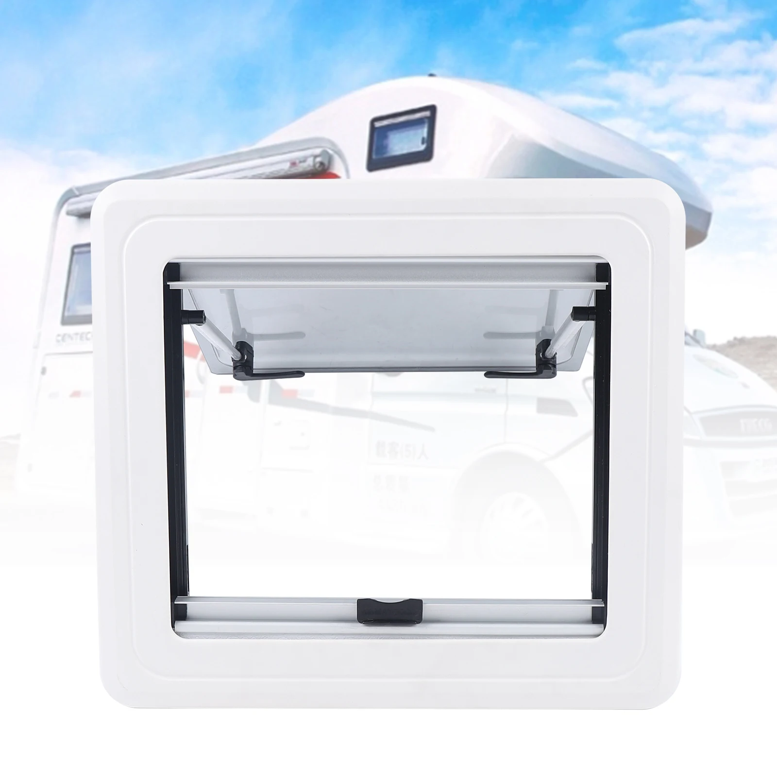 RV Windows 450mm*500mm Vertical Camper with Screen & Curtain Caravan Motorhome Vent External Push out Thickness Alloy EXIT Frame