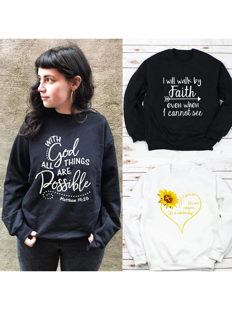 

With God All Things Are Possible Shirt Sweatshirts Christian Faith Sweatshirt Womens Pullovers Trendy Hoodies Streetwear