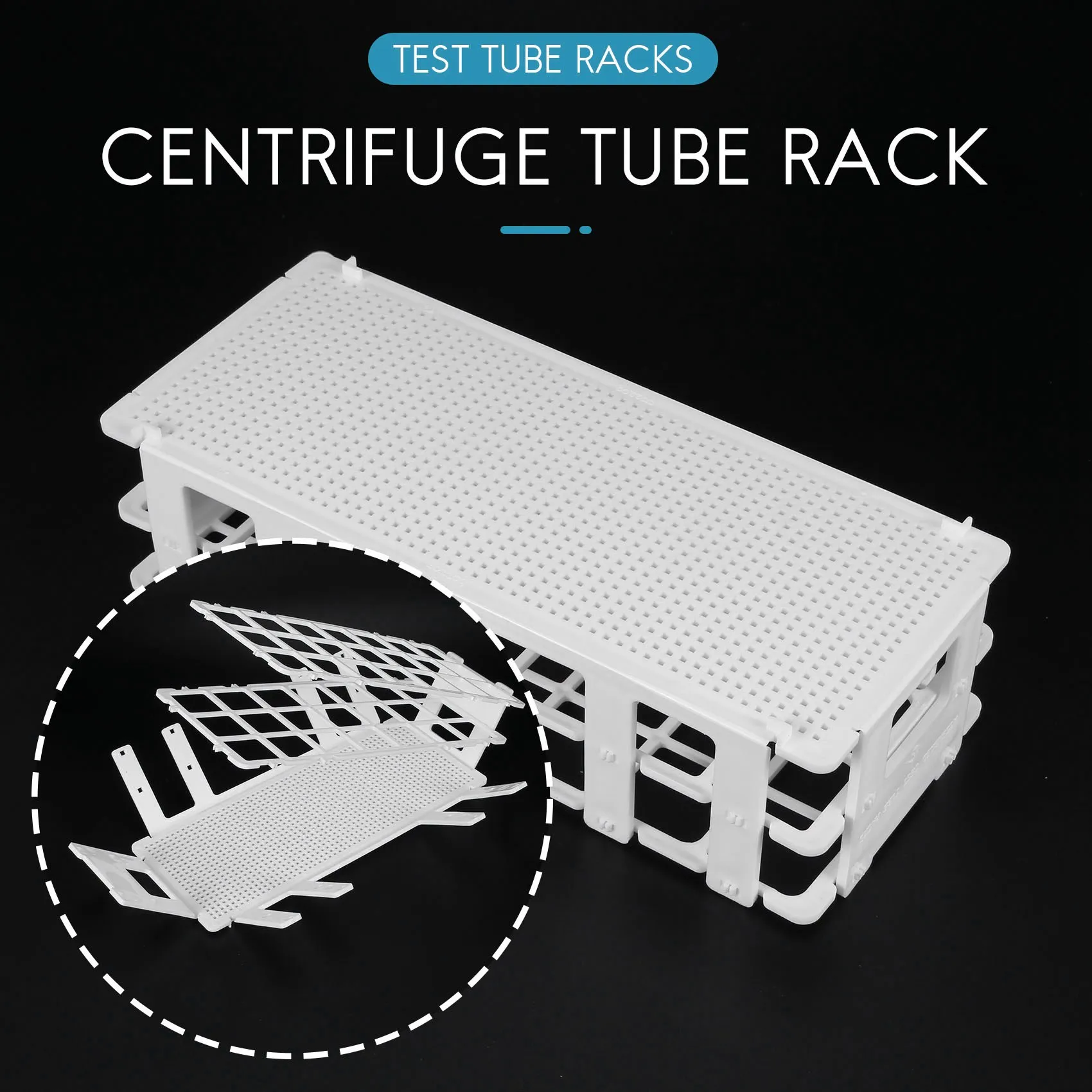 3 Packs Plastic Test Tube Rack, 21 Holes Lab Test Tube Rack Holder for 30mm Test Tubes, White, Detachable (21 Holes)