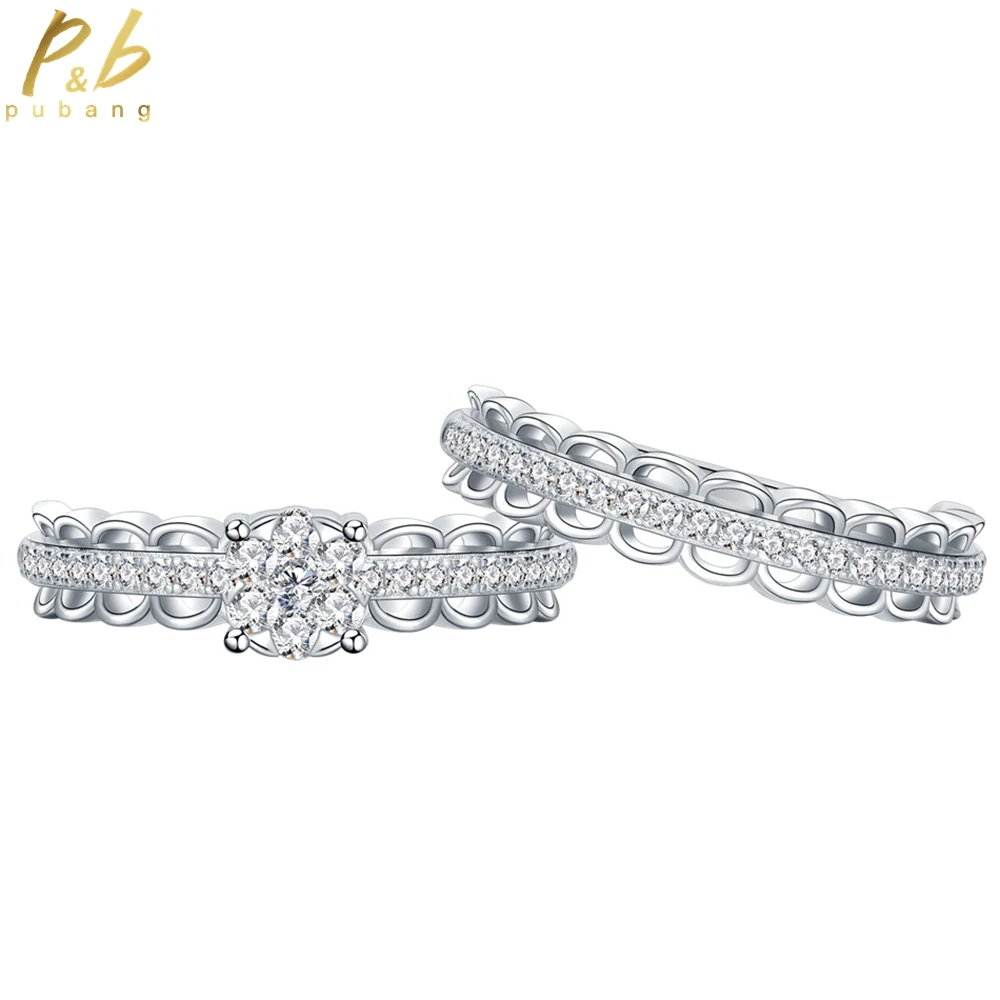 

PuBang Fine Jewelry 925 Sterling Silver Created Moissanite Diamond Anniversary Sparkling Band Rings Set for Women Gift Wholesale