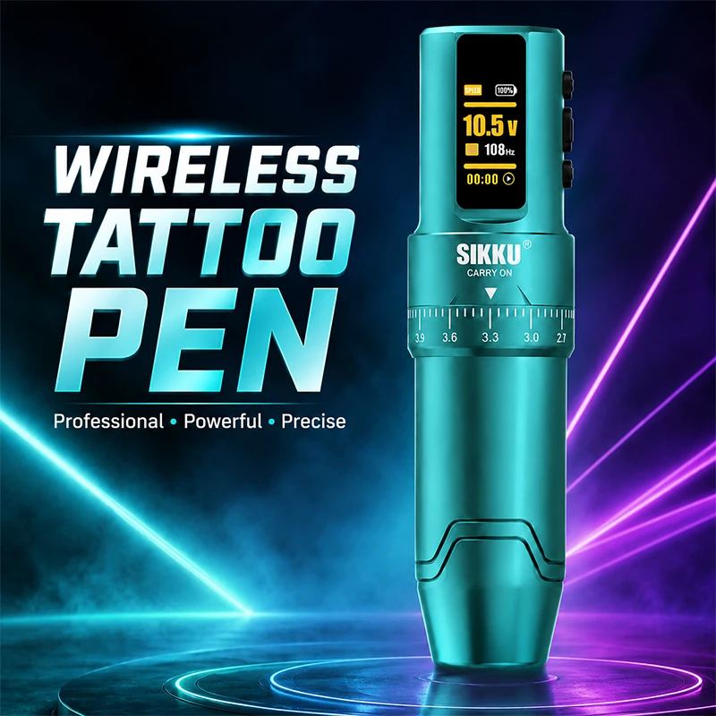 SIKKU Wireless Tattoo Machine LED Display 2.7-3.9mm Stroke Permanent Makeup