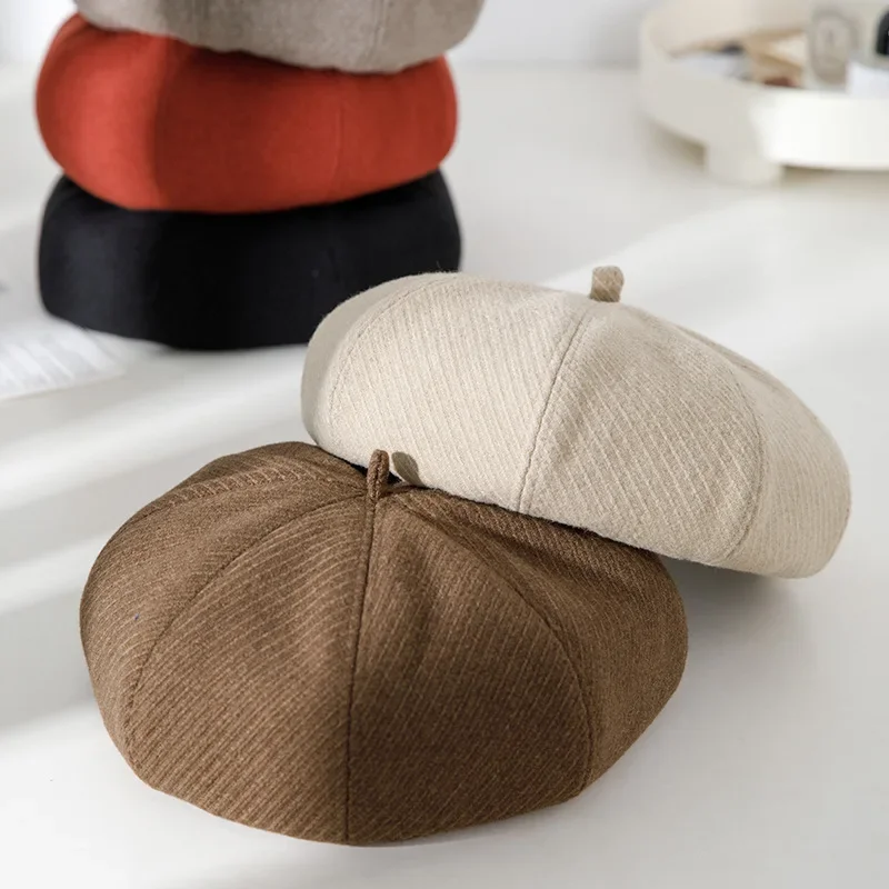 

2024, женская элегантная шляпа с тыквой, все, повседневный берет, шляпа газетчика, кепка художника с отделкой лица, художественная восьмиугольная кепка