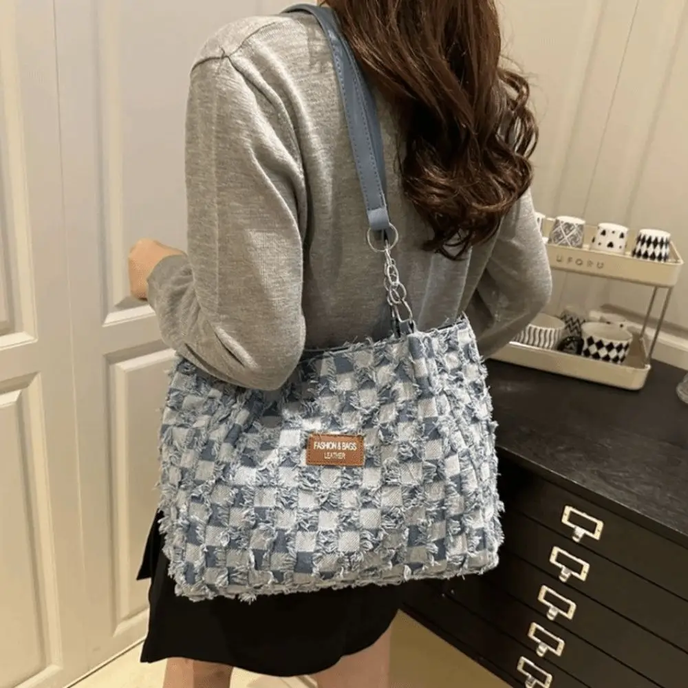 

Корейские винтажные джинсовые сумки на плечо, клетчатые женские сумки в нищего стиле, универсальные джинсовые дорожные сумки, женские сумки