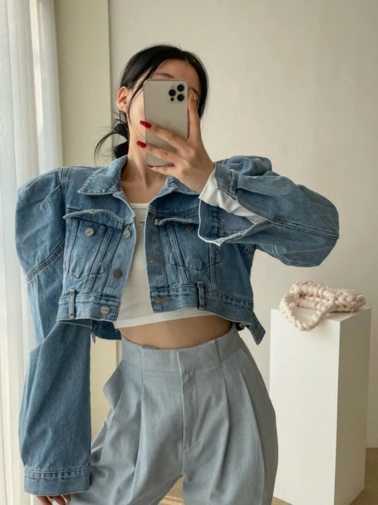 

Waed Denim Jaet Women's Spring Vintage Loose Long Sve Turn-down Collar Chic Versatile Cotton 00% ort Model 250802