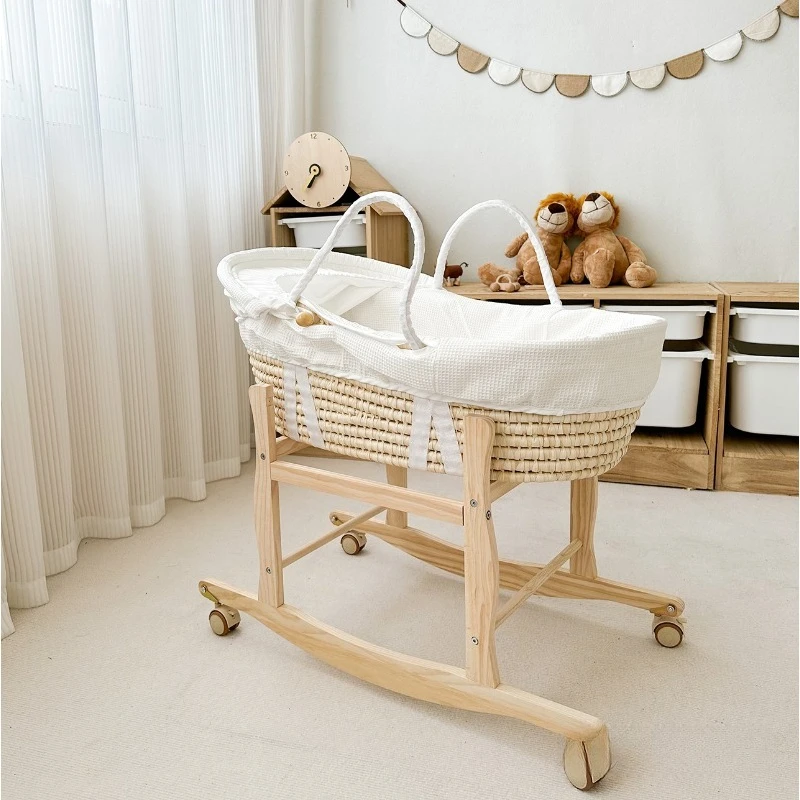 Baby Cradle, Carry Basket Portable Nap Basket, Bed in Bed Newborn Carry Basket Baby Lounge Hand Woven