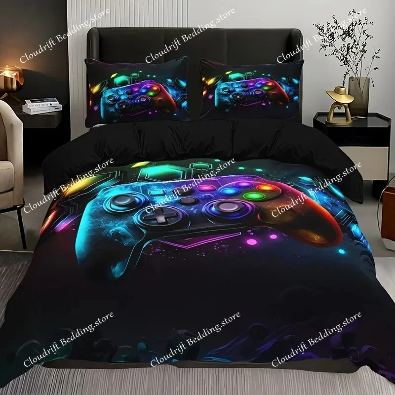 Gaming Gamer Comforter Covers Set Twin Size, Video Games Bedding Set For Kids,Teens,Modern Boys Cartoon Gamepad Duvet Cover Sets