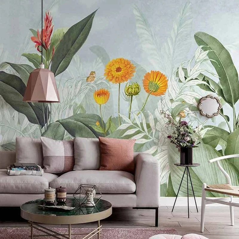 Custom Photo Wallpaper Nordic Ins Tropical Plant Pastoral Mural Cafe Restaurant Self-Adhesive Waterproof Decor Papel De Parede