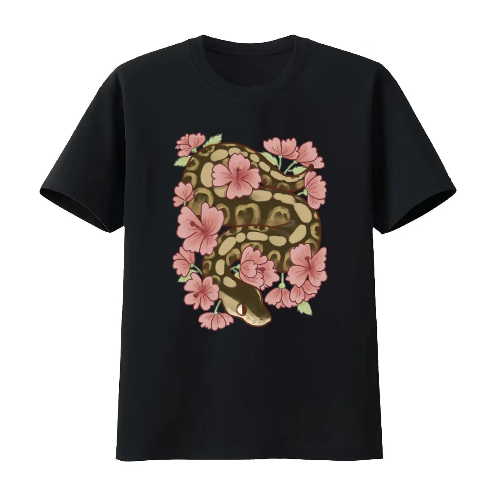 Flower Ball Python! T-Shirt Summer Casual Cotton Tee Oversized Streetwear Tops Vintage Graphic Print Loose Fit Short Sleeve