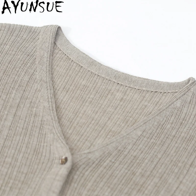 AYUNSUE 10% Wool Cardigans for Woman 2023 V-neck Cardigan Casual Knitted Coat Jacket Fall Clothing Women Loose Short Outerwears