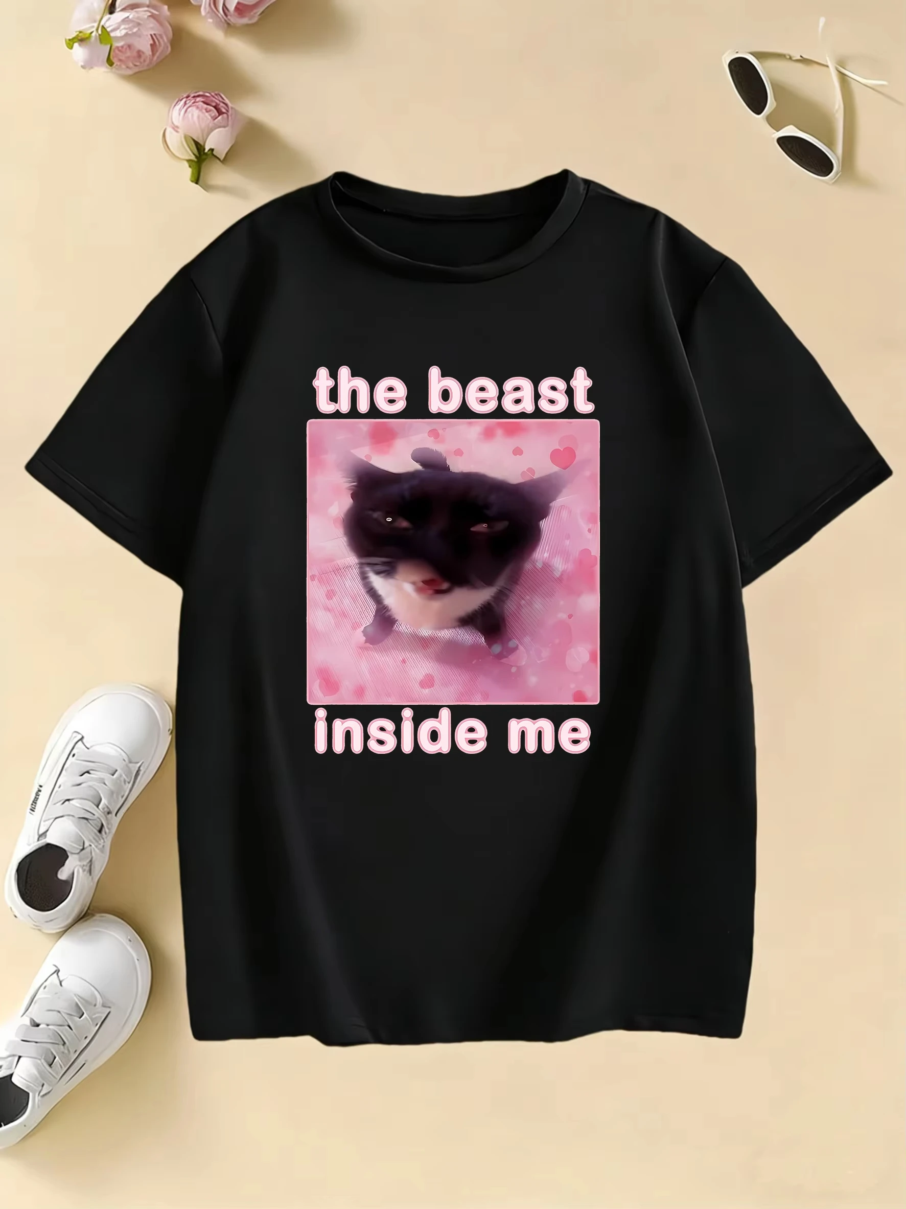 New The Beast Inside Me Cat Meme Print T Shirts Cartoon Kids Children's T-shirt Boys Girls Summer Spring Casual Top Tee