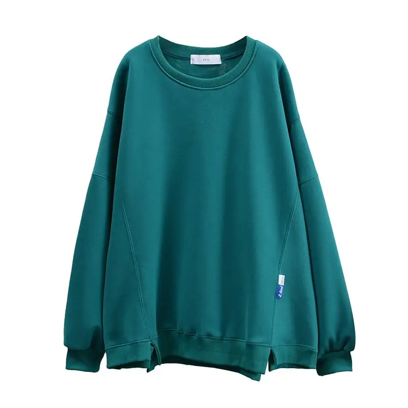 Spring Autumn New Plus Size Solid Color Simplicity Hoodies Sweatshirts Korean Casual Loose Tops Vintage Trend Women Clothing