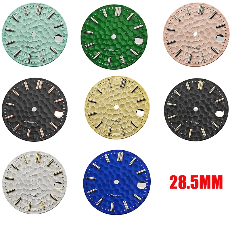 NH35/NH36 Uhrwerk-Uhrenzifferblatt, 28,5 mm, geometrische Formen, Textur-Zifferblatt, grün leuchtendes Uhrenzubehör für NH36-Uhrwerk