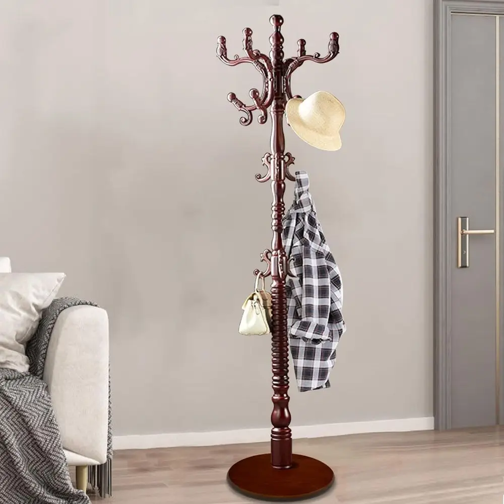 Standing Coat Rack Coat Tree Retractable Wooden Coat Rack Entryway (black red)