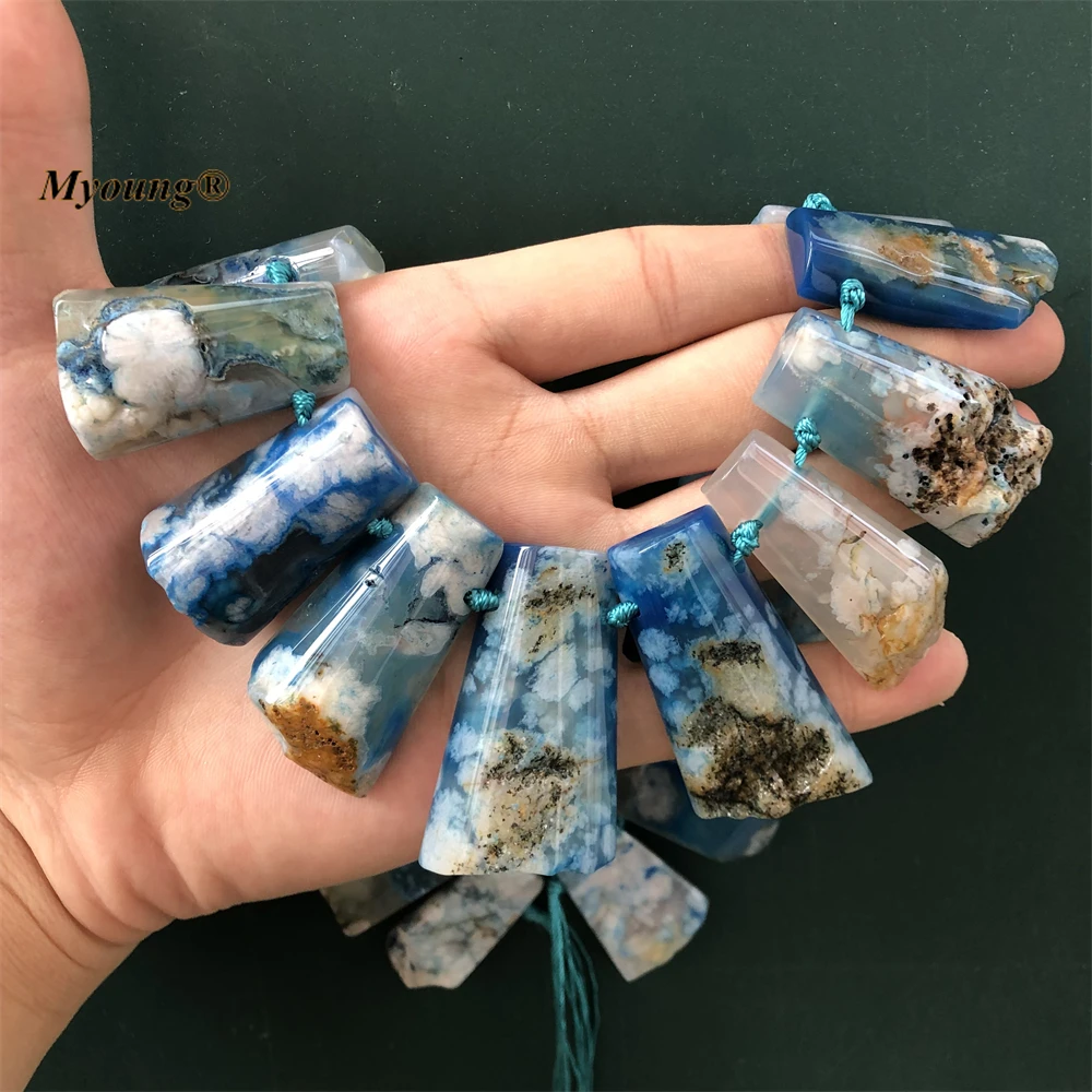 17.8 INCHS Sector Shape Large Blue Sakura Cherry Agates Quartz Slice Stone Beads For DIY Necklace Jewelry Making MY221033