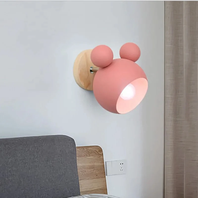 Modern Design Home Decor Wall Lamp Metal Lampshade Wood Base Desk Sconce Light Children Kid Interesting Macaron Color LED Lustre