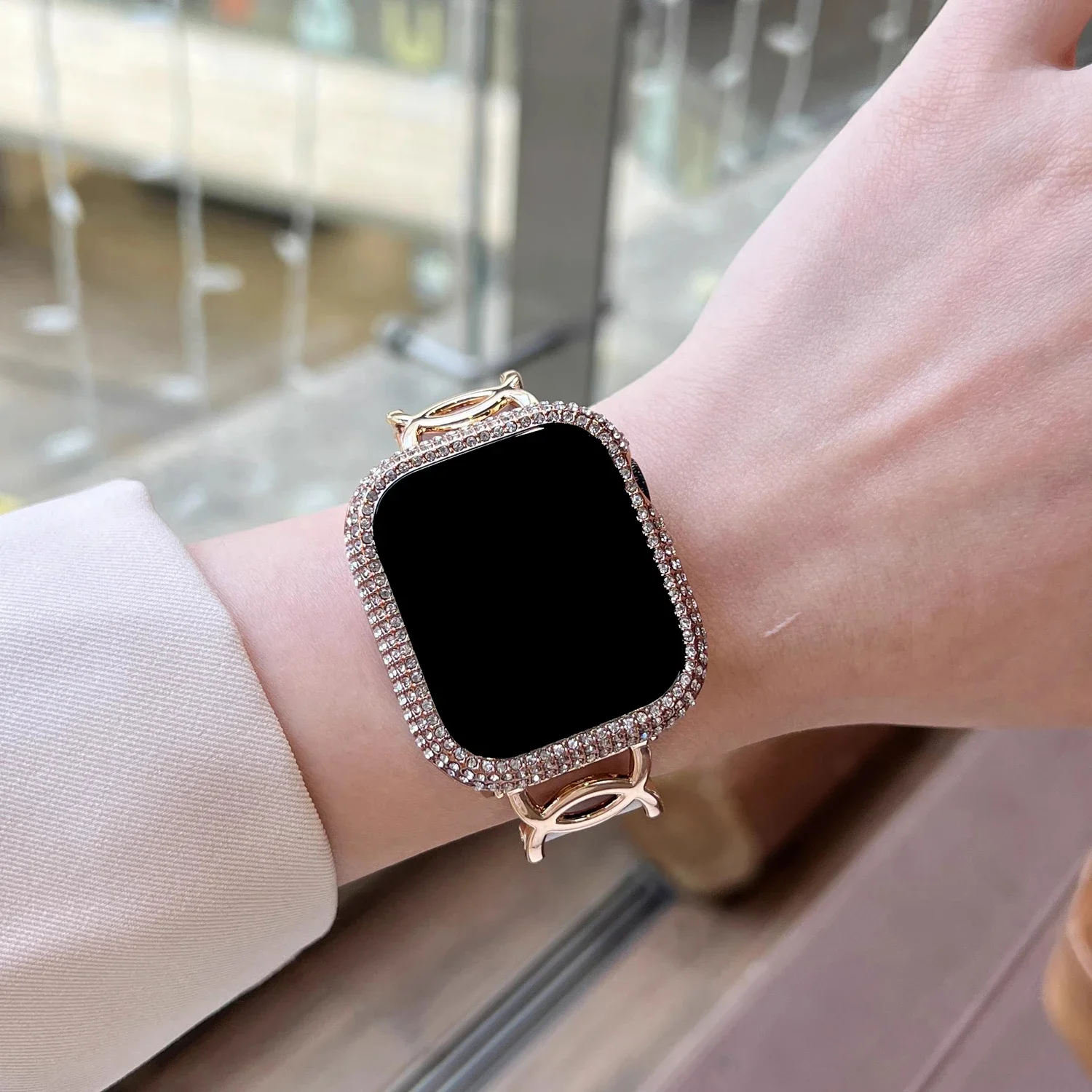 1 قطعة حجر الراين ديكور الزجاج المقسى حامي الشاشة ساعة الحال بالنسبة لساعة أبل 38/40/41/42/44/45 مللي متر ، سلسلة SE/9/8/7/6/5/4/3/2/1