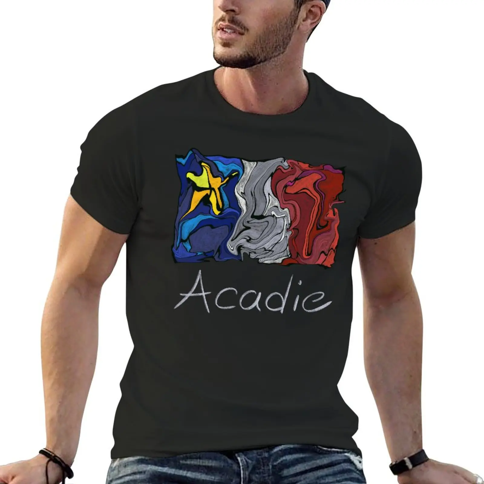 Acadian Flag pastel liquid mosaic - Drapeau acadien mosa?que liquide pastel vitrail T-Shirt