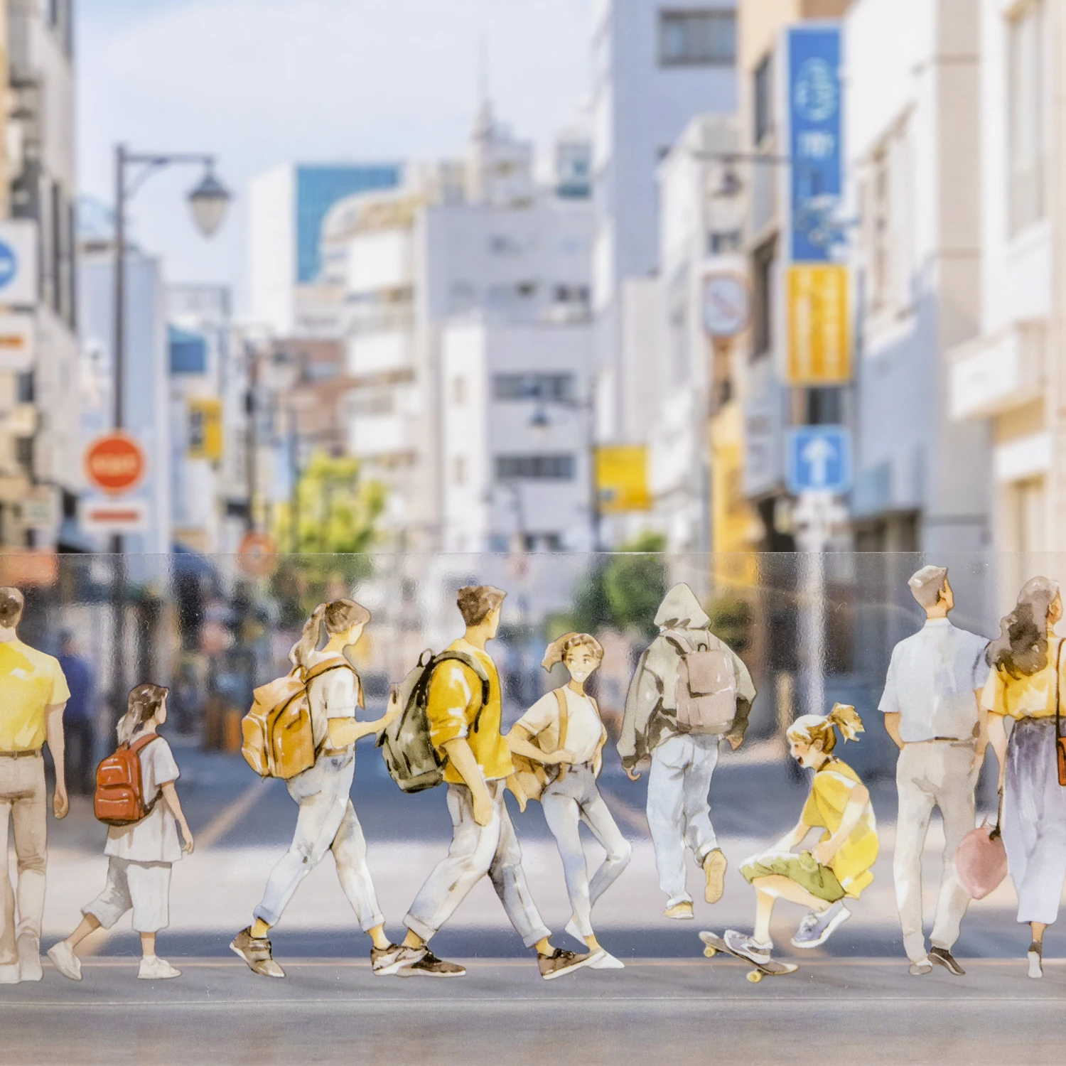 1 Roll Pedestrian PET Seamless Scene Washi Tape for DIY Scrapbooking Journal Collage Material Phone Case Notebook Decoration