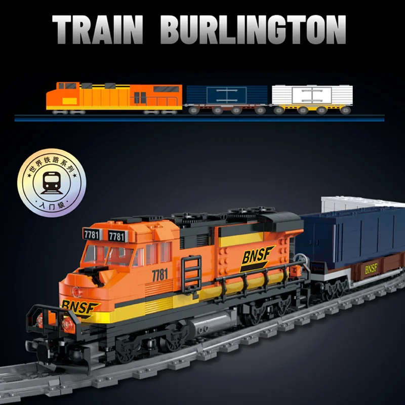 Cidade ferroviária burlingtonn trem moc1065pcs modelo de locomotiva controle remoto emenda montagem blocos de construção tijolo brinquedos para presente