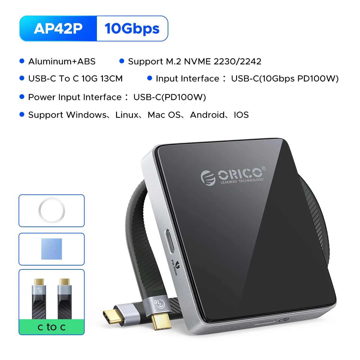 ORICO Magnetische 2230 2242 M.2 NVME SSD Behuizing 10 Gbps Type-C M2 PCIE NVME SSD Case TF PD 100 W Externe Adapter voor iPhone