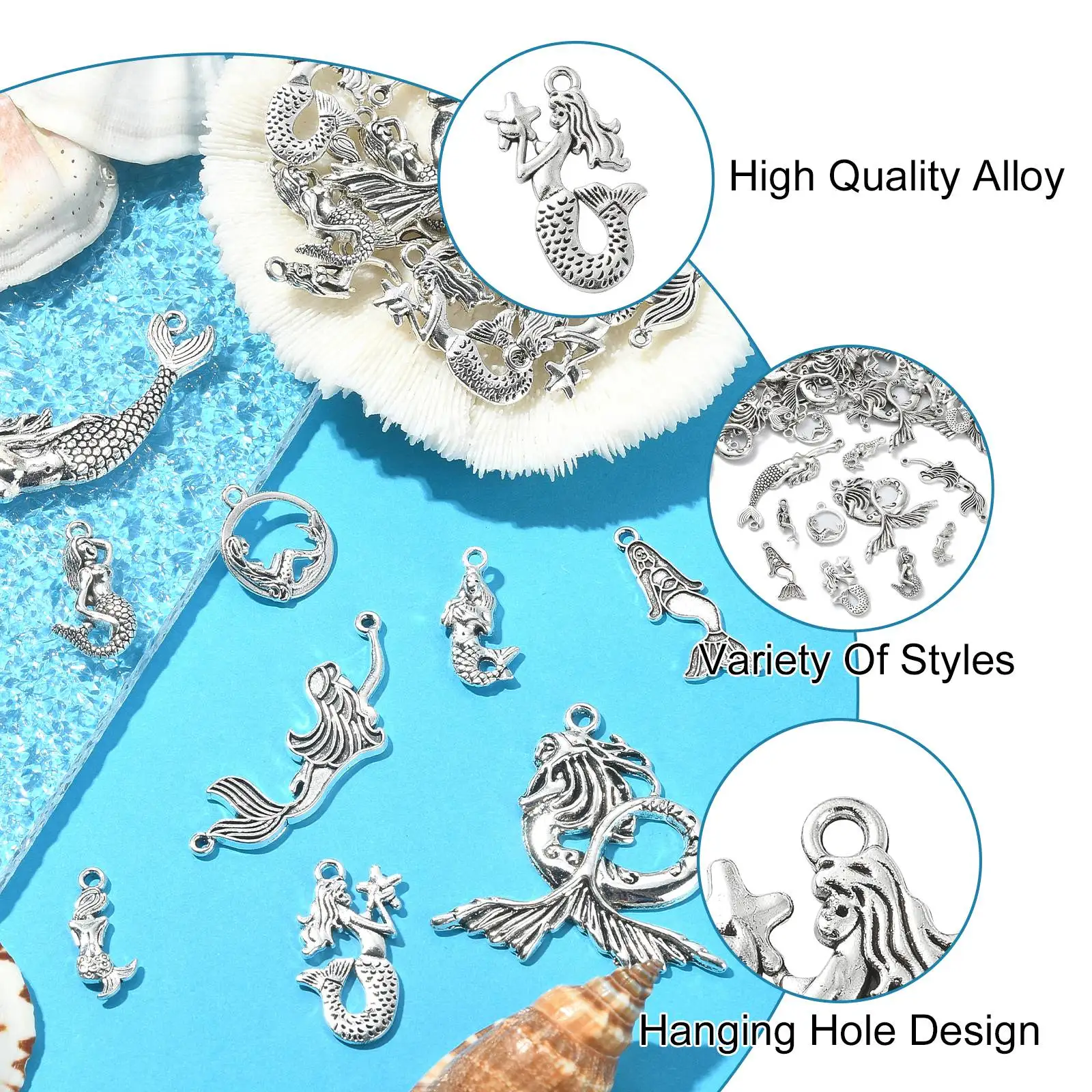 PandaHall 100 Stück Gemischte Ozean-Meerestiere Meerjungfrau-Anhänger Kleine Prinzessin Meerjungfrau-Charms für DIY Schmuckherstellung Zubehör – Detail 3