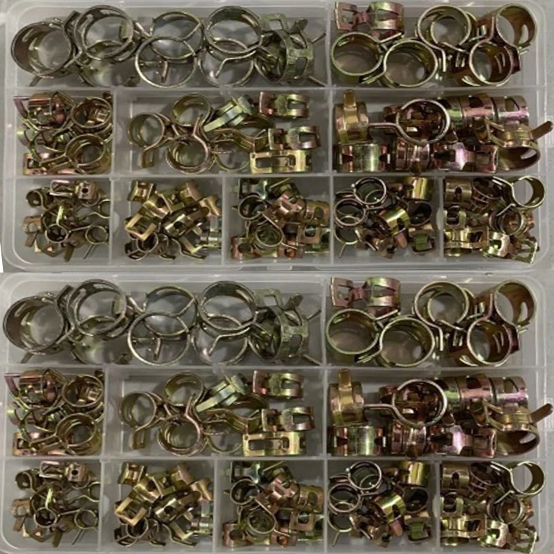 

100pcs 6/7/8/9/10/11/12/14/15/17mm Spring Hose Claps Clip Fuel Line Hose Water Pipe Air Tube Fastener Pocket Hole Clamp