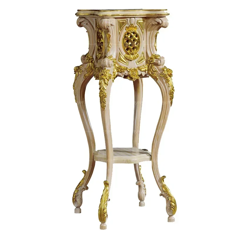 Premium Reliable Luxury balcony flower rack, European style all solid wood carved flower rack, living room bonsai rack
