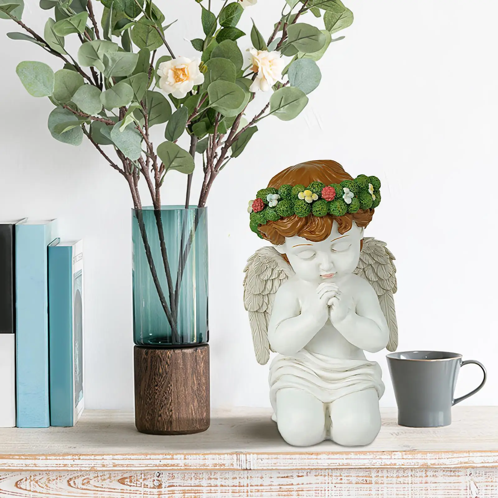 Angel Garden Statue Praying Resin Kneeling Garden Angel Home Decor For Kitchen Easter Bedroom Offices Party Living Dining Desk