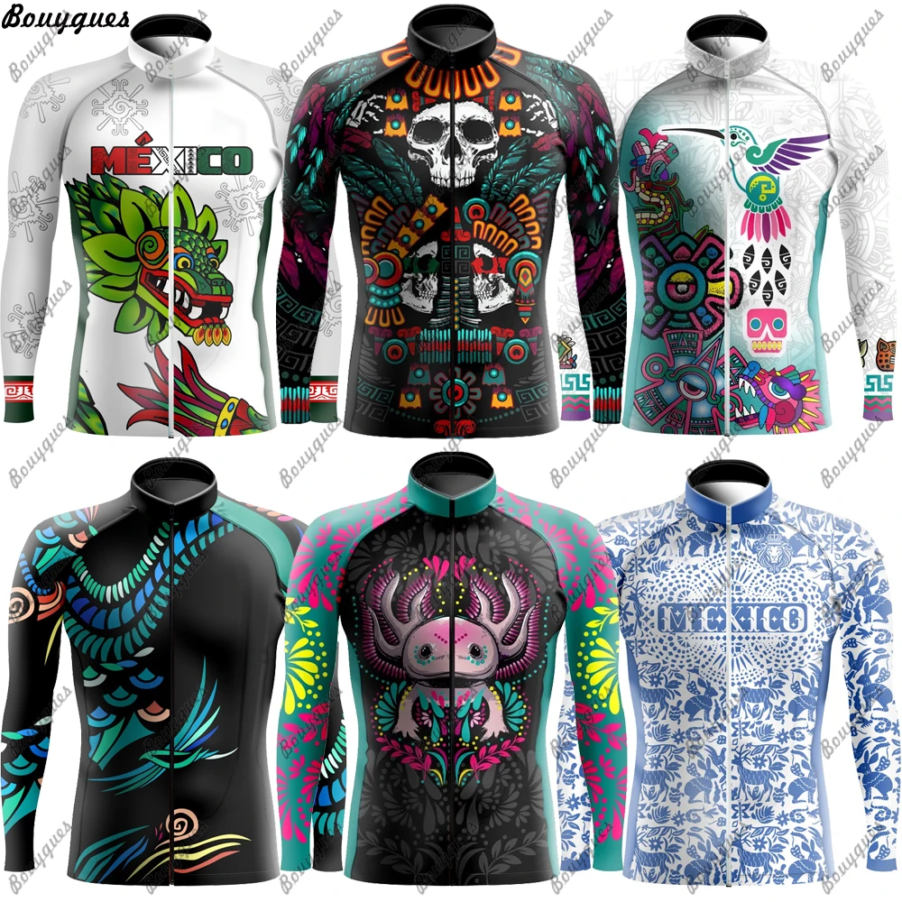 NEW Mexico Team Pro Cycling Jersey Set Long Sleeve Mountain Bike Cycling Clothing Breathable MTB Bicycle Clothes Wear for Mans