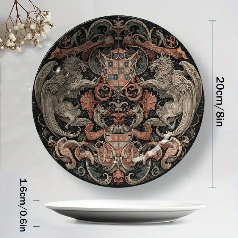 1pc Vintage Ceramic Decorative Plate - European Noble Round Emblem Plate Suitable for Jewelry Trays, Wedding Gifts, Table