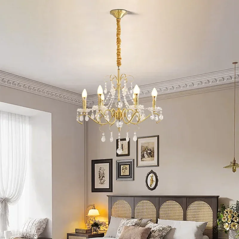 

FAIRY French Brass Crystal Chandelier LED American Retro Living Room Restaurant Bedroom Study Villa Hotel Cafe Pendant Lamp