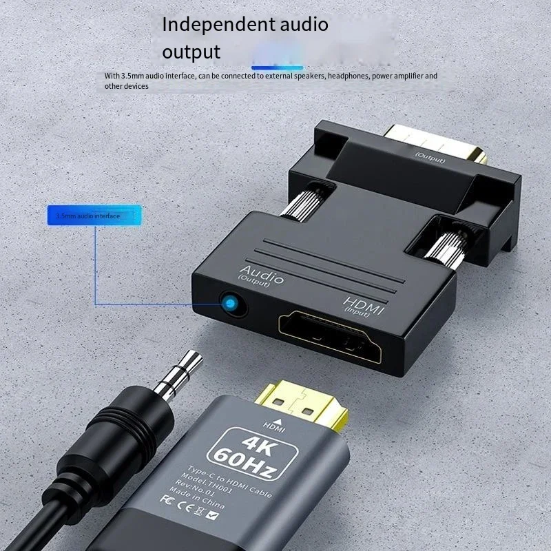 Conversor fêmea para VGA com cabo de áudio de 3,5 mm para monitor de projetor PS4 PC e laptop para experiência de visualização aprimorada