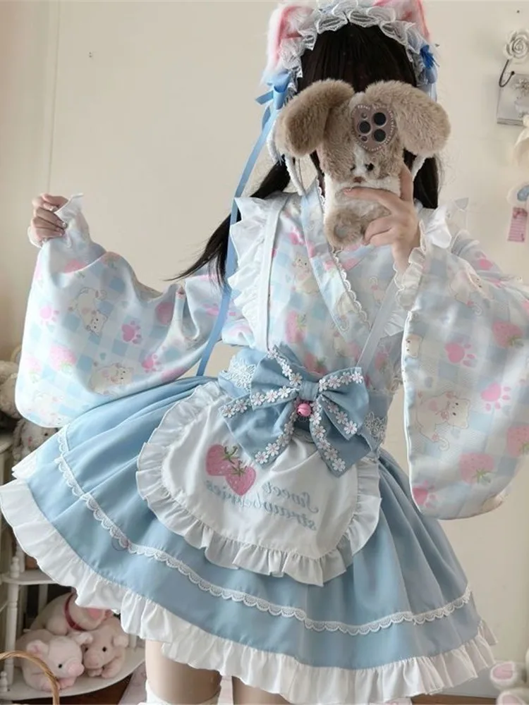 Spring 2026 Versatile Lolita Maid Uniform Set Full Print Cute Wind Full Set Anime Fashion Doll Dress Girl's Clothing