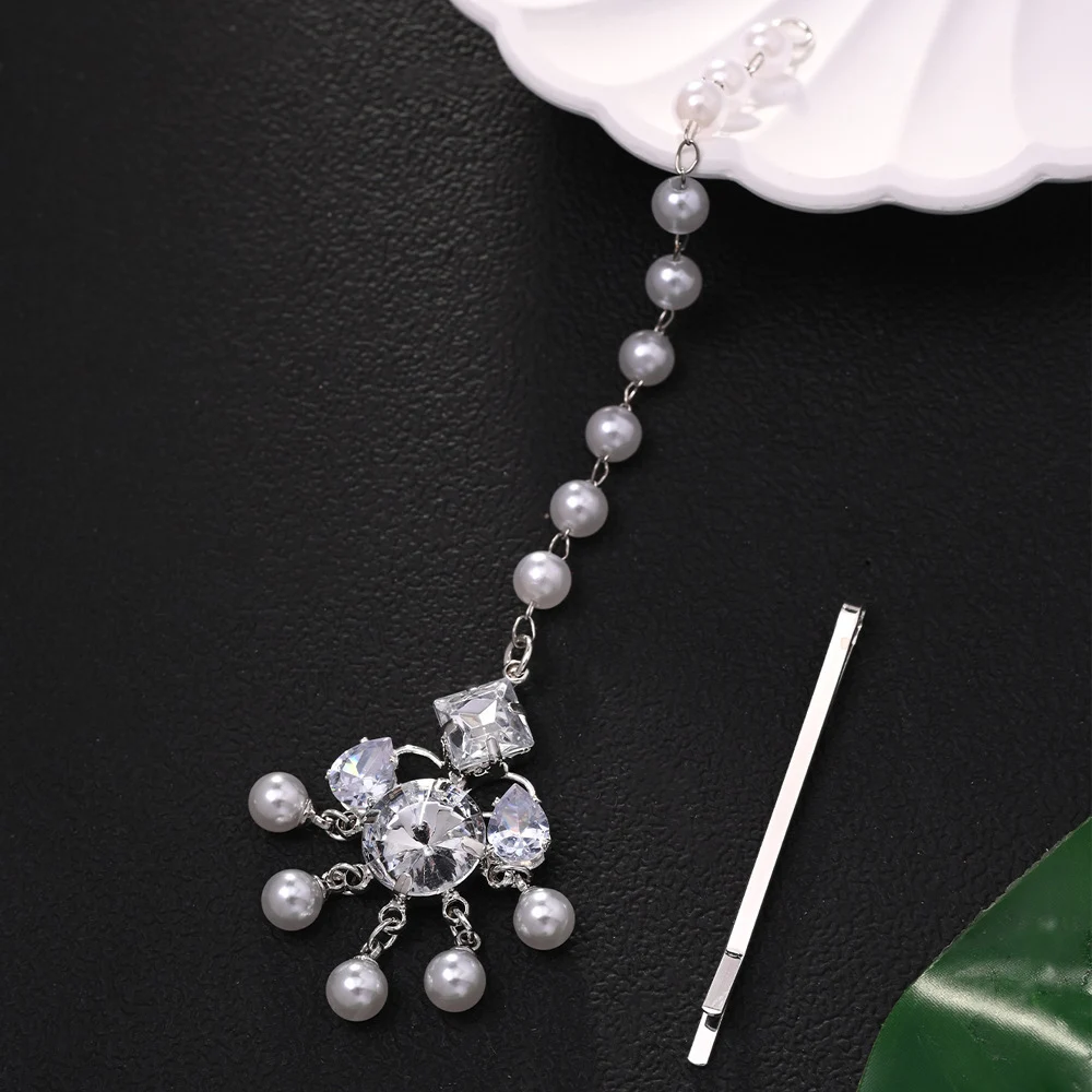 الهندي الزفاف اللؤلؤ الجبين سلسلة تيارا اكسسوارات الزفاف هدية أنيقة مصمم حجر الراين الشعر سلسلة خوذة النساء المجوهرات