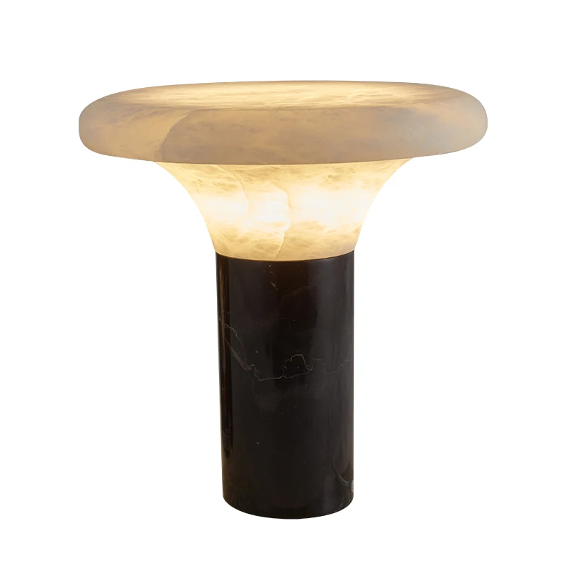 

Modern mushroom-shaped natural alabaster desk lamp | Black marble base LED desk lamp for living room