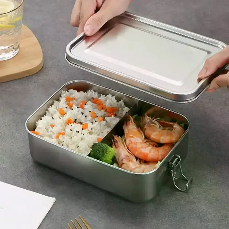 304 Stainless Steel Lunch Box Bento Box Metal Food Storage Container With Locking Clasp Suitable For Work And School