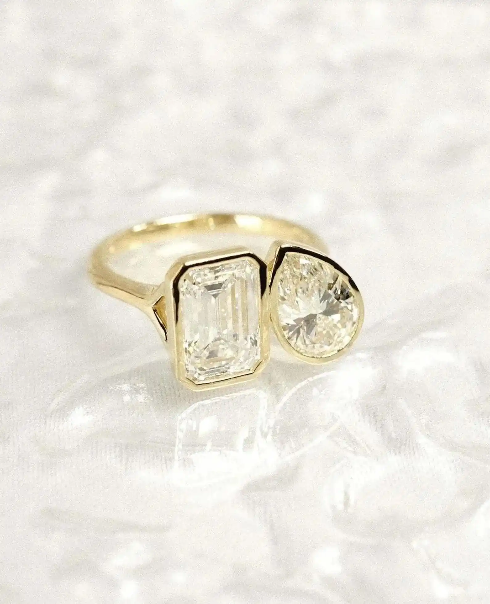 

Toi Et Moi Emerald Cut Pear Cut Moissanite Engagement Ring 925 Sterling Silver Wedding Band Gold Plated You Me Ring