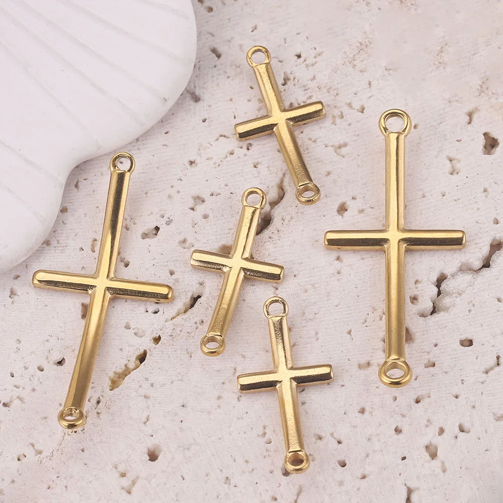 10pcs Gold-Plate Double Hole Bending Cross Charm Stainless Steel Pendant Connector for DIY Jewelry Making Supplies Findings - Image 4