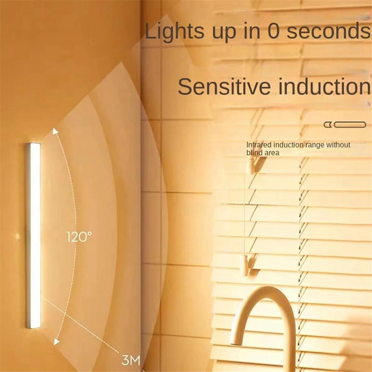 

Wireless LED Night Light Motion Sensor Light Closet Night Lamp for Kitchen Bedroom Cabinet Light Warm Light Model