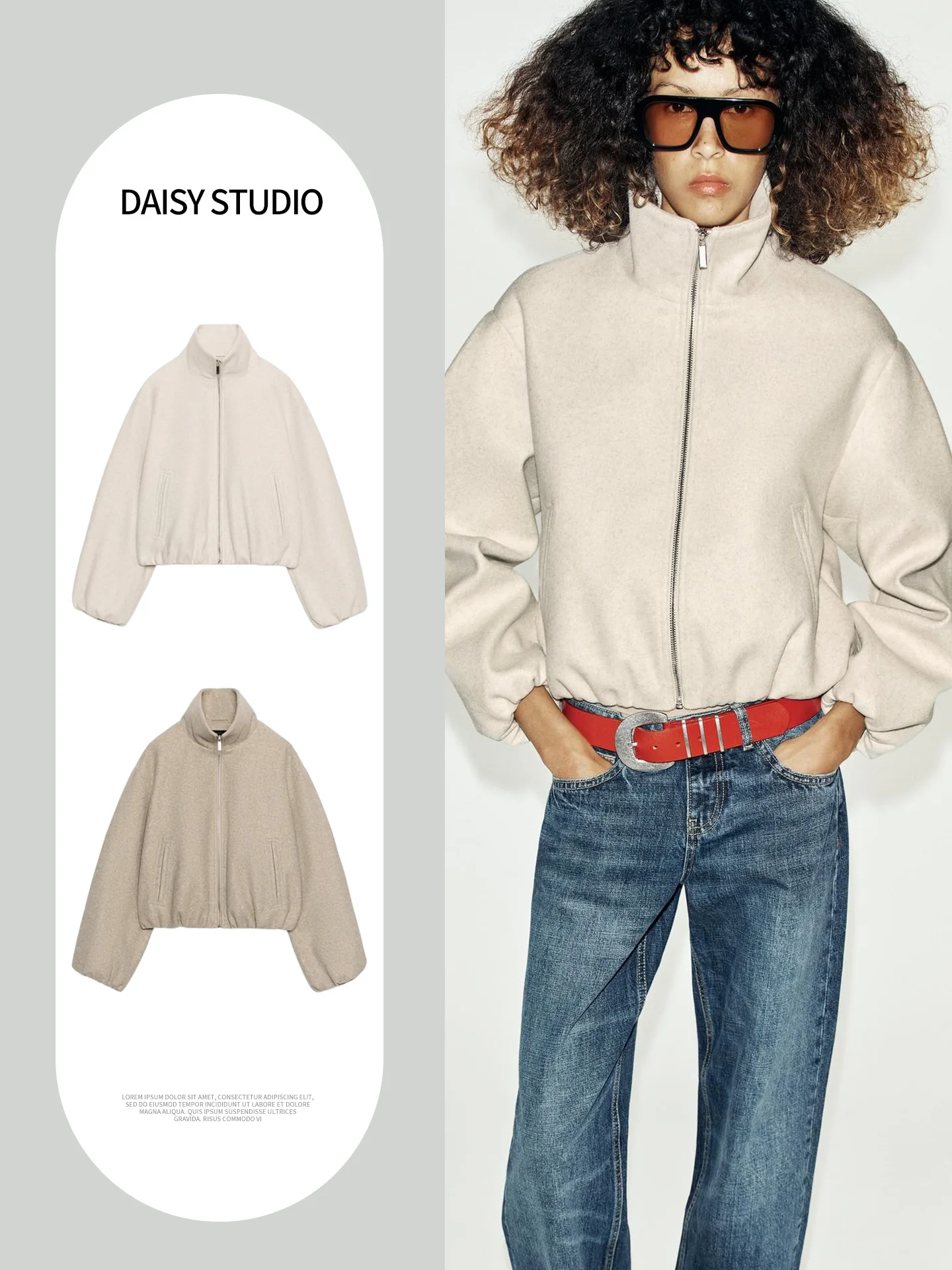 Fall New Women's Long Sleeve Stand Collar Elastic Flounce Layer Short Pilot Jacket Coat Casual Style Polyester Fiber Zipper