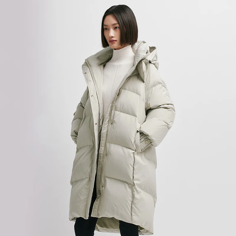 Chericom Medium Long Hooded Thickened Long-Sleeved Commuter Down Jacket Women 2024 Soft Fashion Pocket Design Cotton Coat 298086