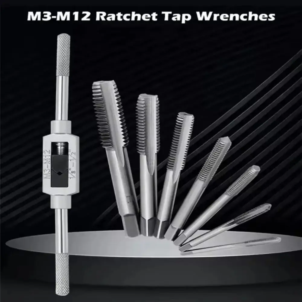 

High Speed Steel Ratchet Tap Wrench Adjustable Screw Taps T-Handle Holder Metric Tap Wrench Set M3-M12 Metric Thread