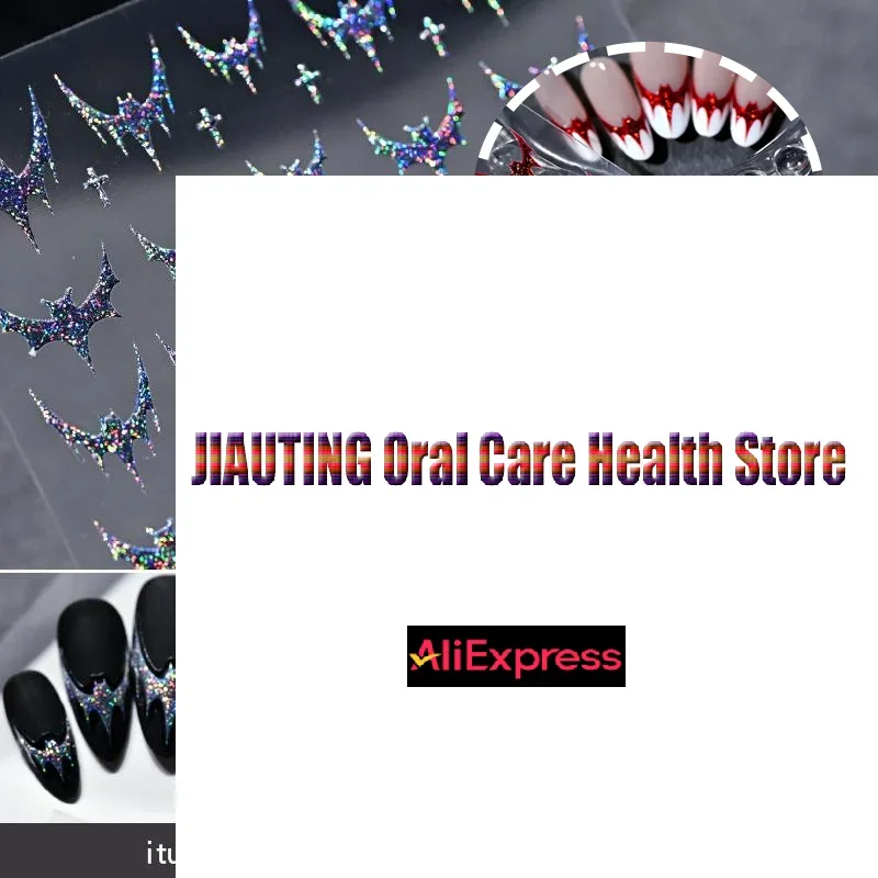 1sheet Halloween  Dazzling Laser Gothic Dark Bat Cross Adhesive Nail Art Stickers Decals Manicure Shiny Red Silver Black Charms