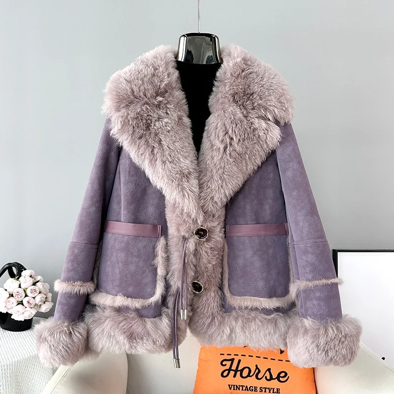 2024 New Design Rabbit Hair Liner Warm Fashion Jacket Women Wool Collar Winter Short Coat JT439