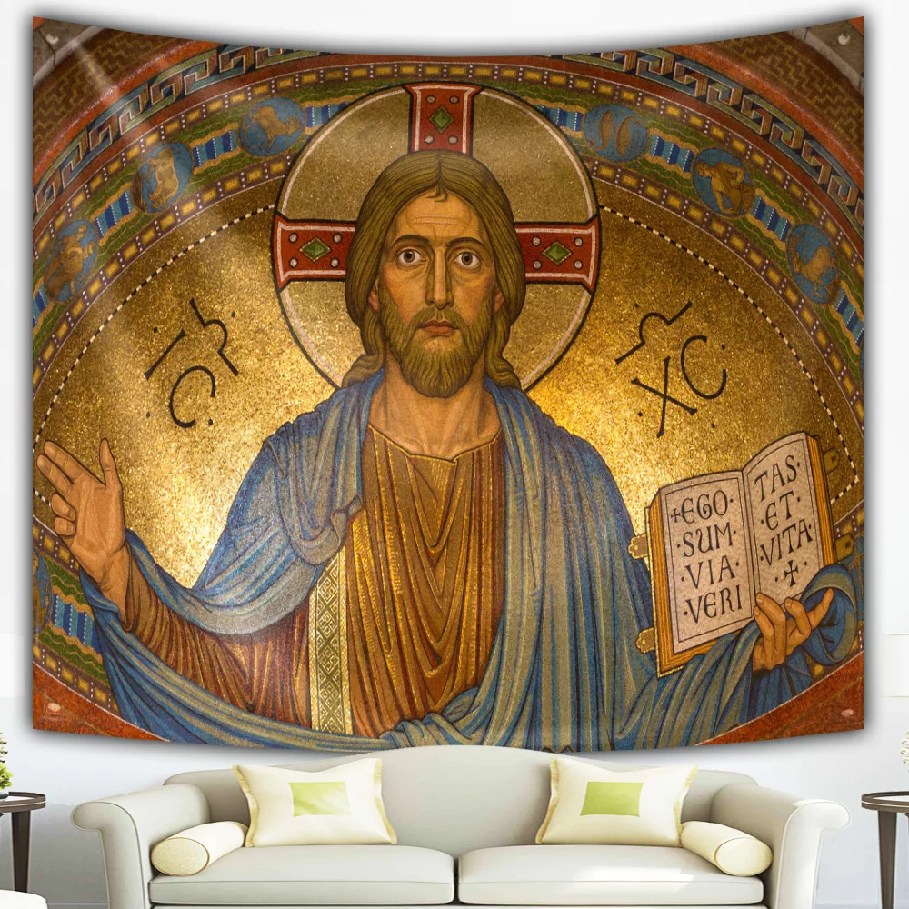 

Christ Jesus Tapestry Christian Artistic Polyester Fabric Wall Hanging Nativity Scene Wall Art Home Decor Tapestry Background