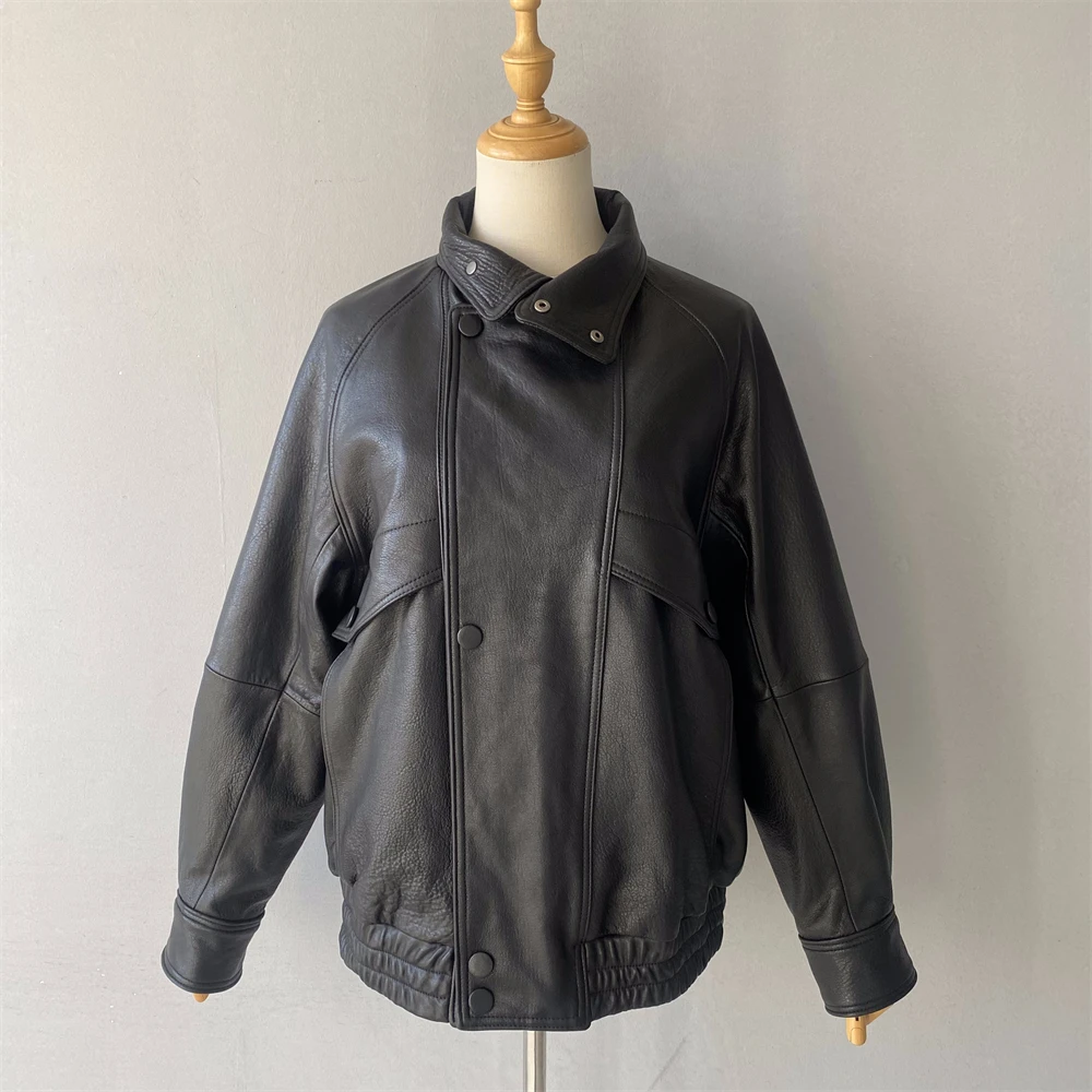 Jxwatcher 여성용 대형 진짜 가죽 자켓 숙녀 빈티지 정품 가죽 코트 봄 가을 양피 코트 여성 2025 신규