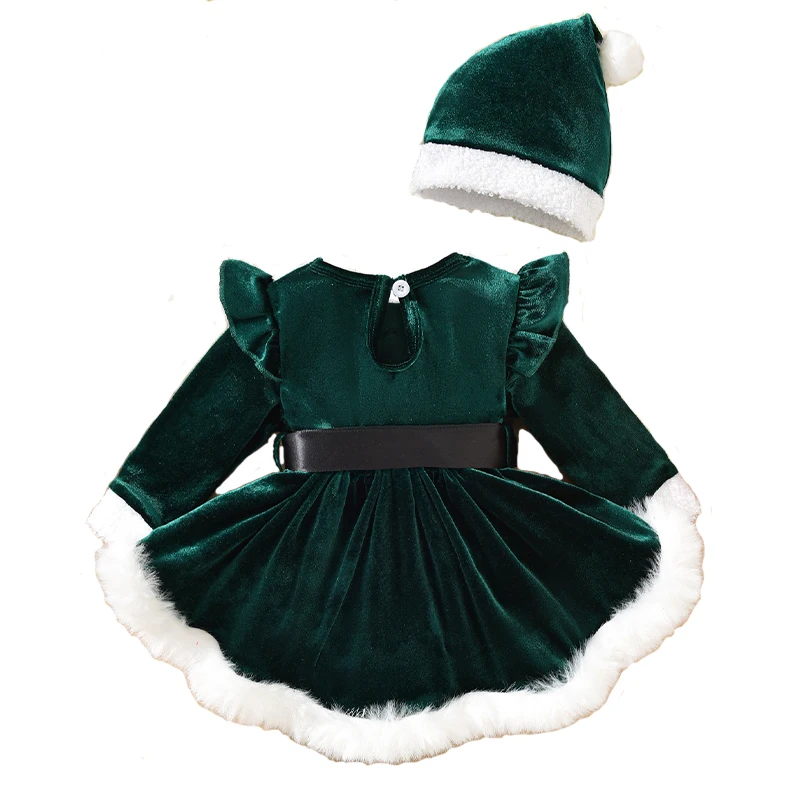 Grüner Weihnachtselfen-Strampler mit Hut, Blaues Kinder-Karnevalskostüm, Rotes Baby-Weihnachtsmann-Prinzessinnenkleid – Detail 5