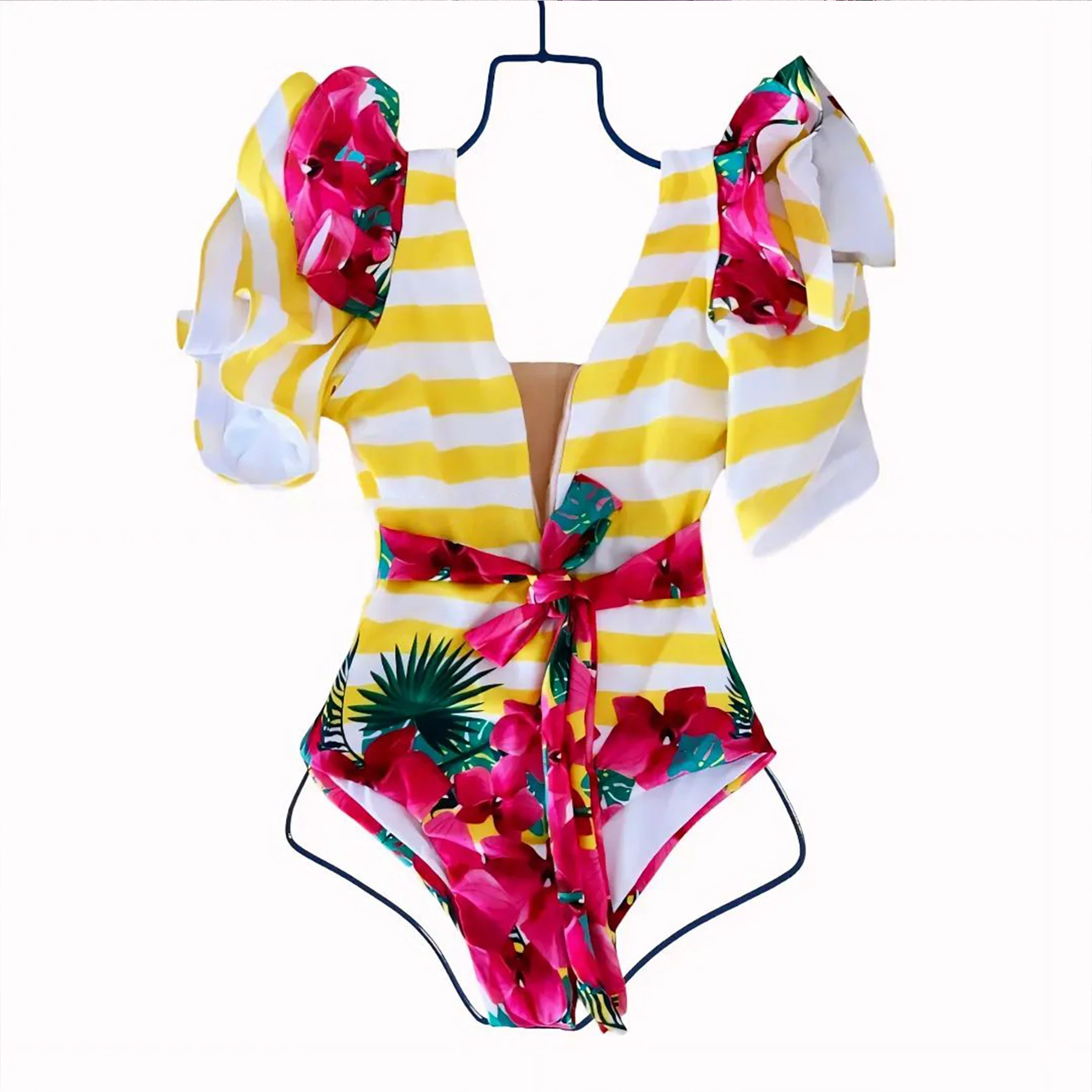 2026 جديد طباعة كشكش قطعة واحدة ملابس السباحة قبالة الكتف ملابس النساء مثير ملابس السباحة العميق الخامس لباس سباحة ملابس الشاطئ لباس سباحة #6