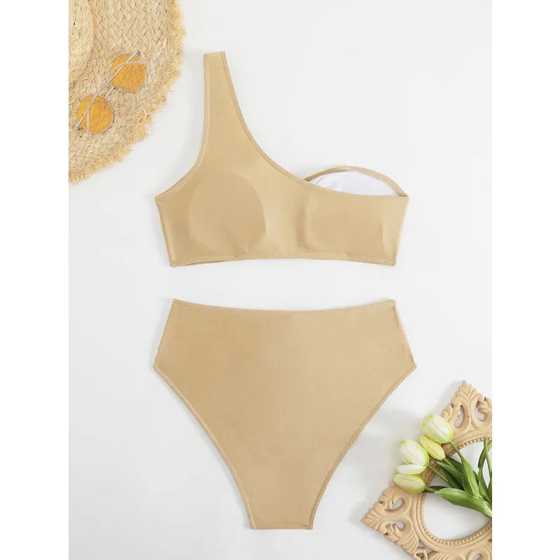 Seksowne khaki bikini na jedno ramię damskie stroje kąpielowe damskie stroje kąpielowe 2025 nowy zestaw bikini z wysokim stanem strój kąpielowy kostiumy kąpielowe Biquini