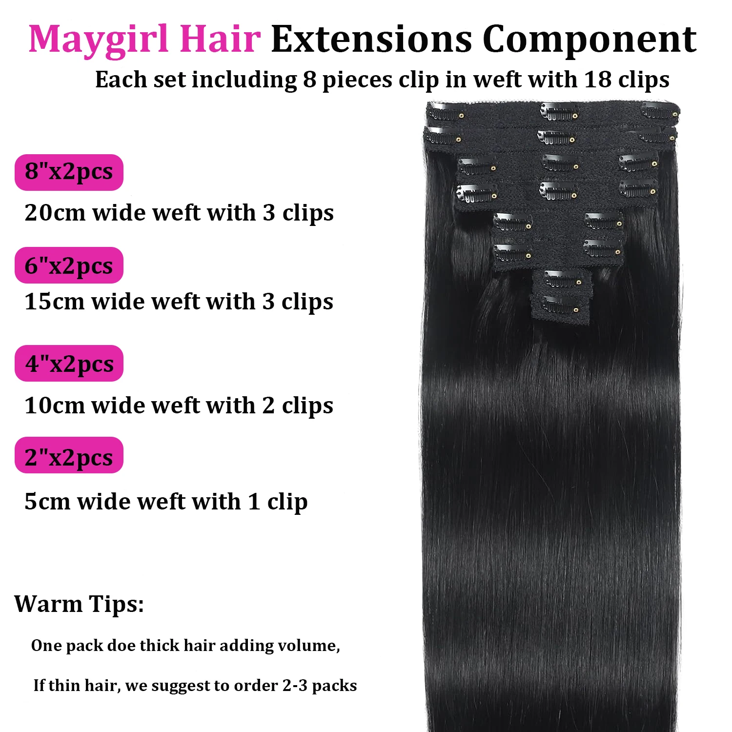 Human Hair Straight Clip In Hair Extensions Brazilian Clip In 8 Pcs/Set Natural Black Color Clip Ins Remy Hair 24 26 Inch 120G